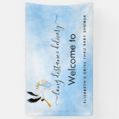 Kute boy blue stork drive door baby shower spandoek (Verticaal)