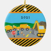 Kute Boy Construction Vehicle Kinder Kerstmis Keramisch Ornament (Achterkant)