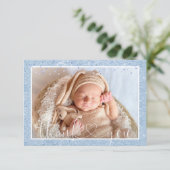 Kute BOY DANK JE Blue Glitter PHOTO Birth Aankondiging (Staand voorkant)