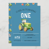 Kute boys Farm Animals & Red Tractor 1st Birthday Kaart (Voorkant / Achterkant)