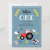 Kute boys Farm Animals & Red Tractor 1st Birthday Kaart (Voorkant)