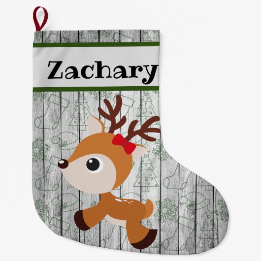 Kute Boys Festive Reindeer Personalized Grote Kerstsok (Voorkant)