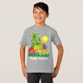 Kute boys Pasen Dinosaur voegen naambericht t-shir T-shirt (Voorkant volledig)