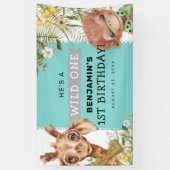 Kute Boys Wild One Oerwoud Birthday Party Banner (Verticaal)