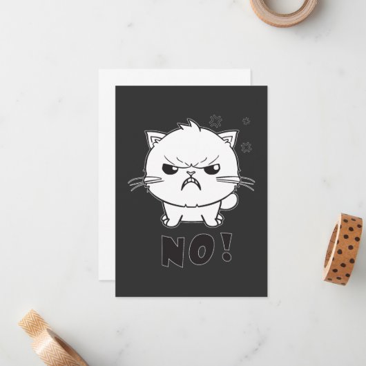 Kute boze kat die Neen sisseert. Notitiekaartje (Voorkant / Achterkant in situ)