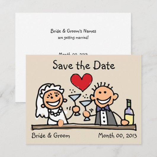 Kute Bride en Groom sparen de Kaarten van de Datum (Voorkant / Achterkant)