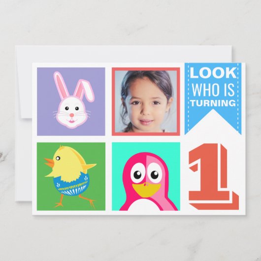 Kute Bright kleurige dieren eerste geboortedag Kaart (Voorkant)