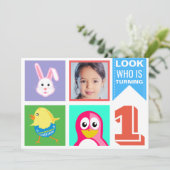 Kute Bright kleurige dieren eerste geboortedag Kaart (Staand voorkant)