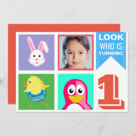 Kute Bright kleurige dieren eerste geboortedag Kaart