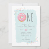 Kute Bright roze Doughnut Sprinkle 1ste verjaardag Kaart (Voorkant)
