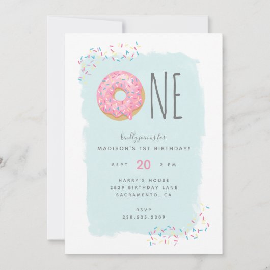 Kute Bright roze Doughnut Sprinkle 1ste verjaardag Kaart (Voorkant)