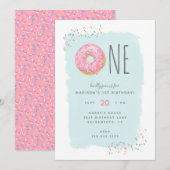 Kute Bright roze Doughnut Sprinkle 1ste verjaardag Kaart (Voorkant / Achterkant)