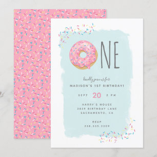 Kute Bright roze Doughnut Sprinkle 1ste verjaardag Kaart