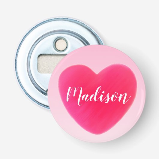 Kute Bright roze hartverwarmingstoestel Gepersonal Button Flesopener (Voorkant)