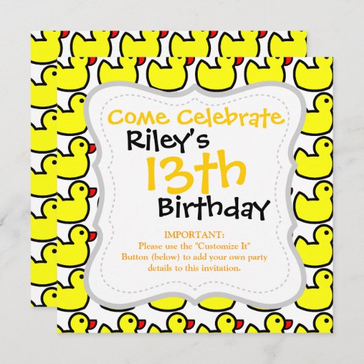 Kute Bright Yellow Rubber Ducky Pattern Kaart (Voorkant / Achterkant)