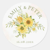 Kute Bright Yellow Sunflower Floral Wedding Ronde Sticker (Voorkant)