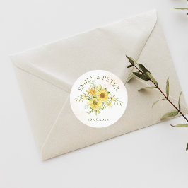 Kute Bright Yellow Sunflower Floral Wedding Ronde Sticker