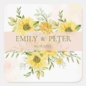 Kute Bright Yellow Sunflower Floral Wedding Vierkante Sticker (Voorkant)