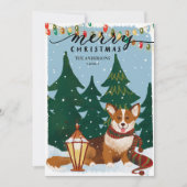 Kute Brown CORGI kerstlampjes minimalistisch vuurt Feestdagenkaart (Voorkant)