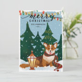 Kute Brown CORGI kerstlampjes minimalistisch vuurt Feestdagenkaart (Staand voorkant)