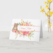 Kute bruin Kat met roze bloemen paasmakerKaart Kaart (Gele Bloem)