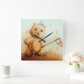 Kute bruine Teddy Bear, Square Clock Vierkante Klok (Huis)