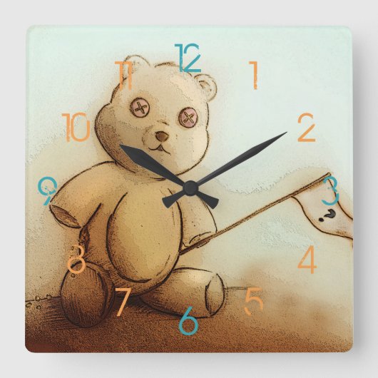Kute bruine Teddy Bear, Square Clock Vierkante Klok (Voorkant)