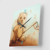 Kute bruine Teddy Bear, Square Clock Vierkante Klok (Hoek)