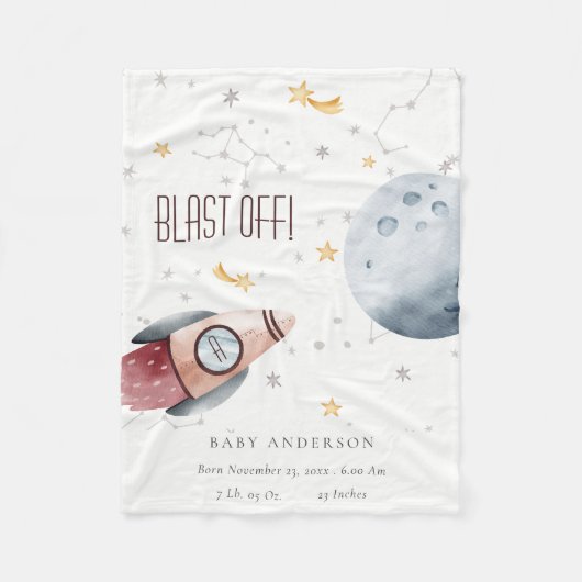 Kute buitenste ruimtestarry Planet Rocket Birth St Fleece Deken (Voorkant)