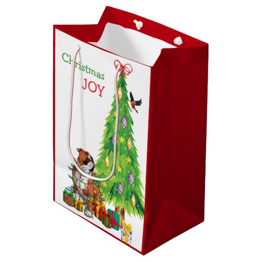 Kute Bulldog en kerstboom Medium Cadeauzakje (Voorkant Gekanteld)