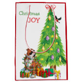 Kute Bulldog en kerstboom Medium Cadeauzakje (Voorkant)