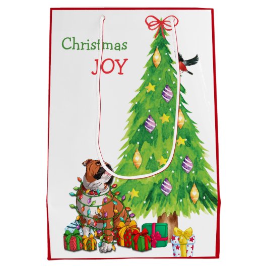 Kute Bulldog en kerstboom Medium Cadeauzakje (Achterkant)