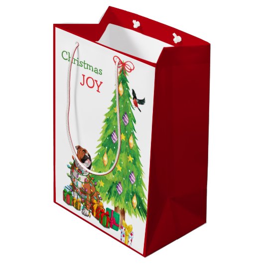 Kute Bulldog en kerstboom Medium Cadeauzakje (Achterkant Gekanteld)