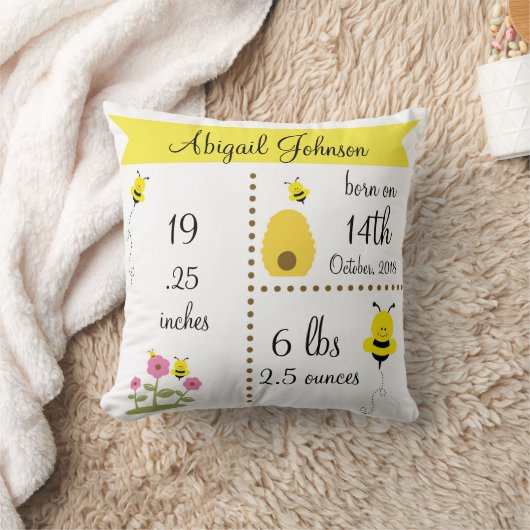 Kute Bumble Bee Baby Birth Announge Pillow Kussen (Deken)