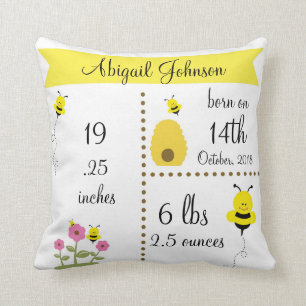 Kute Bumble Bee Baby Birth Announge Pillow Kussen