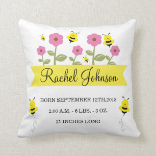 Kute Bumble Bee Baby Birth Announge Pillow Kussen
