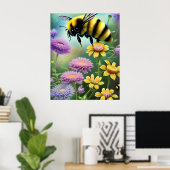 Kute Bumble Bee Floral Natuur Art Poster (Thuiskantoor)