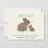 Kute Bunnies hart Baby shower sparen de datum Magnetische Uitnodiging (Voorkant)