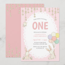 Kute Bunny Balloons Birthday Invitation