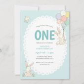 Kute Bunny Balloons Birthday Invitation Kaart (Voorkant)