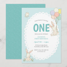 Kute Bunny Balloons Birthday Invitation