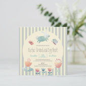 Kute Bunny blue & white striped Easter-eierjacht Kaart (Staand voorkant)