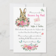 Kute Bunny Blush Rozen Flowers Baby shower door Ma