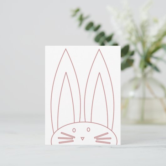 Kute Bunny Coloring Pink Outline Feestdagenkaart (Staand voorkant)