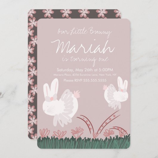 Kute Bunny Easter 1st Birthday Hand getekend Kaart (Voorkant / Achterkant)