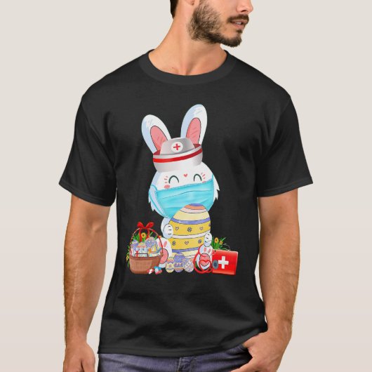 Kute Bunny Easter Face Mask Nurse with Eggs Stetho T-shirt (Voorkant)