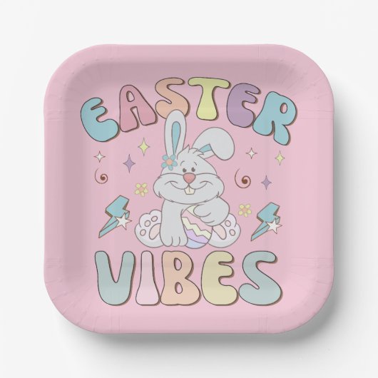 Kute Bunny Easter Vibes Pastel Spring Party Papieren Bordje (Voorkant)