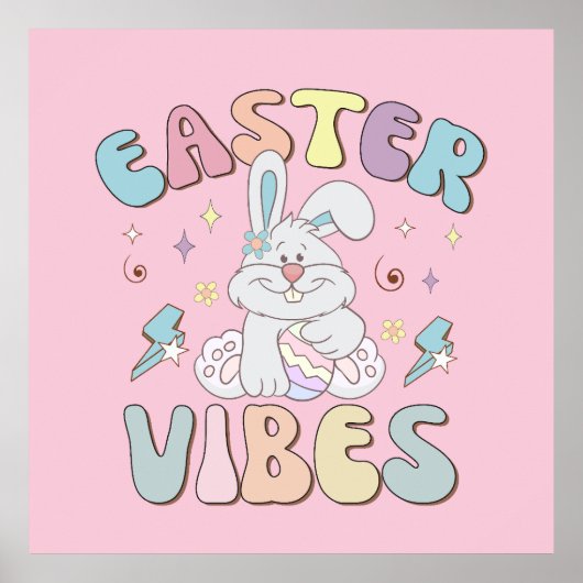 Kute Bunny Easter Vibes Pastel Spring Party Poster (Voorkant)