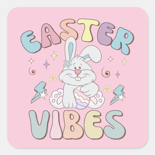 Kute Bunny Easter Vibes Pastel Spring Party Vierkante Sticker (Voorkant)