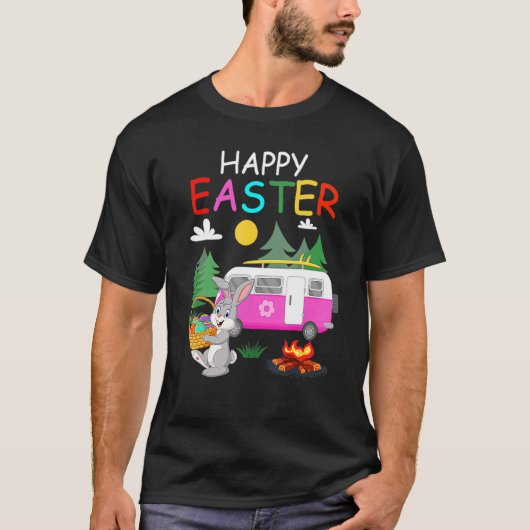 Kute Bunny Eggs Easter Camping Happy Easter Day T-shirt (Voorkant)
